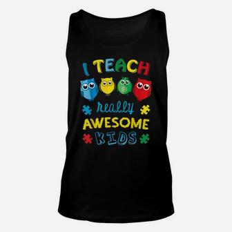 Autism Teacher Awareness Shirts Cute Owl Gifts Unisex Tank Top | Crazezy
