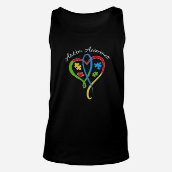 Awareness Heart Ribbon And Puzzle Unisex Tank Top | Crazezy