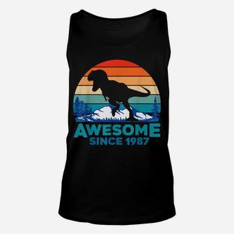 Awesome Since 1987 32 Years Old Dinosaur Gift Unisex Tank Top | Crazezy