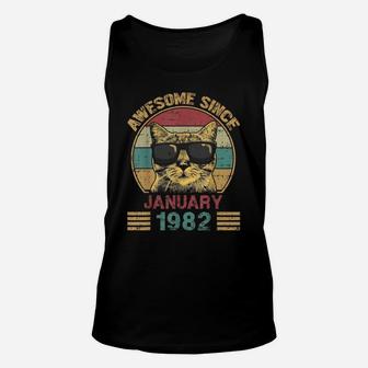 Awesome Since January 1982 40Th Birthday Gift Cat Lover Unisex Tank Top | Crazezy