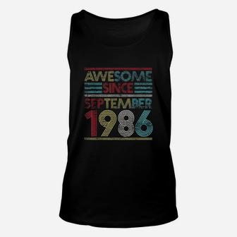 Awesome Since September 1986 Bday Gifts 35Th Birthday Unisex Tank Top | Crazezy