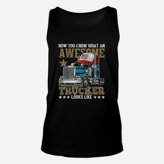 Awesome Trucker American Flag Truck Driver Trucker Hat Gift Unisex Tank Top | Crazezy CA