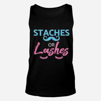 Baby Shower Gender Reveal Shirt Staches Or Lashes Unisex Tank Top - Monsterry