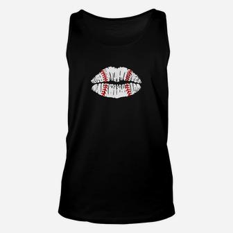 Baseball Inspired Kiss Lips Smooch Distressed Unisex Tank Top | Crazezy CA