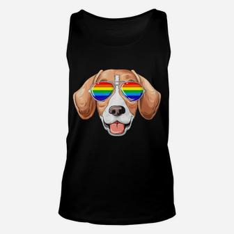 Beagle Gay Pride Flag Lgbt Rainbow Sunglasses Beagle Unisex Tank Top - Monsterry