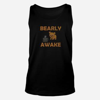 Bearly Awake Super Cute Baby Bear Coffee Pun Humor Slim Tee Unisex Tank Top - Thegiftio UK
