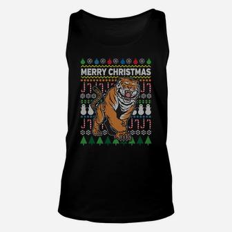 Beautiful Tiger Merry Christmas Ugly Xmas Big Cat Design Sweatshirt Unisex Tank Top | Crazezy DE