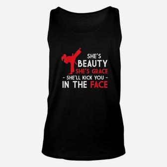 Beauty And Grace Girls Martial Arts Tkd Karate Test Mom Dad Unisex Tank Top | Crazezy
