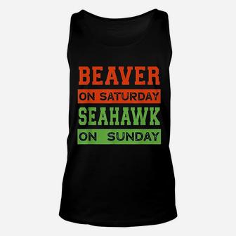 Beaver On Saturday Seahawk On Sunday Seattle Gift Unisex Tank Top | Crazezy CA