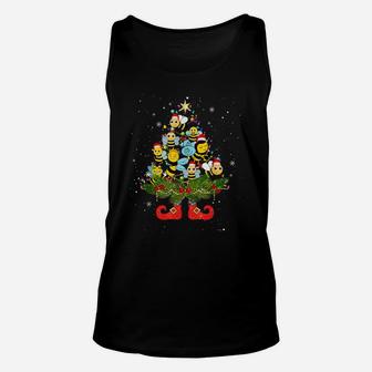 Bees Christmas Tree Lights Funny Santa Hat Lover Unisex Tank Top | Crazezy UK