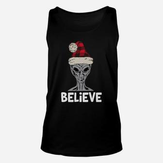 Believe Christmas Alien Head Funny Quote Science Fiction Unisex Tank Top | Crazezy UK
