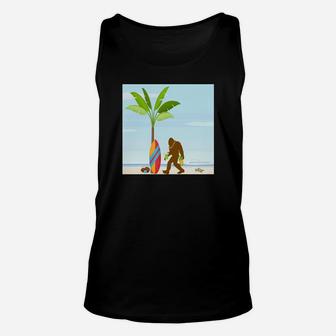 Bigfoot On Vacation Shirt Cruise Ship Palm Tree Surf Board Unisex Tank Top - Thegiftio UK