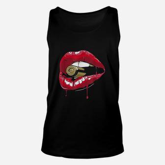 Biting The Red Lipstick Lips Unisex Tank Top | Crazezy AU