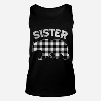 Black And White Buffalo Plaid Sister Bear Christmas Pajama Unisex Tank Top | Crazezy UK