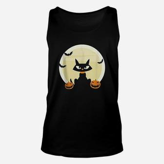 Black Cat And Full Moon Unisex Tank Top | Crazezy