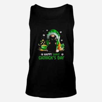 Black Cat Irish Gnome Happy Saint Catricks Day Unisex Tank Top - Monsterry