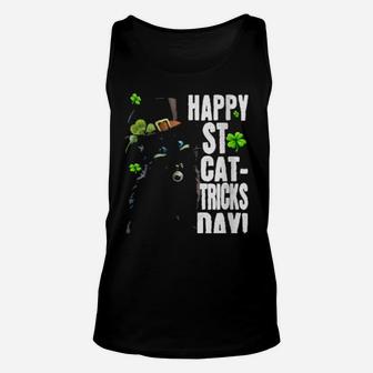 Black Cat Leprechaun Happy St Catricks Day Irish Shamrock Unisex Tank Top - Monsterry