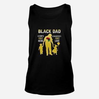 Black Dad A Son's First Hero Unisex Tank Top | Crazezy