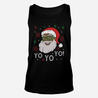 Black Funny Santa Claus Christmas Yo Yo Yo Xmas Costume Sweatshirt Unisex Tank Top | Crazezy AU
