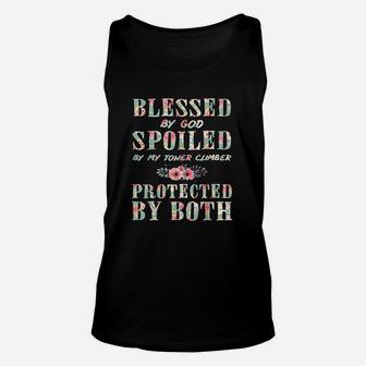 Blessed By God Spoiled By Tower Climber Protected By Both Unisex Tank Top | Crazezy