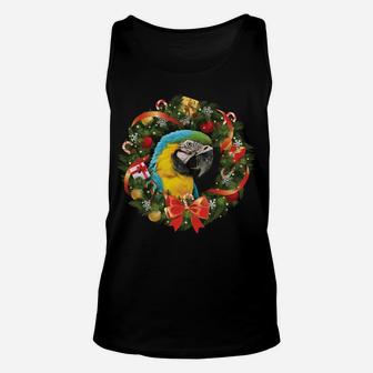 Blue & Gold Macaw Parrot Christmas Wreath Sweatshirt Unisex Tank Top | Crazezy UK