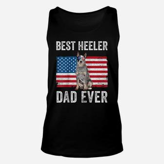Blue Heeler Dad Australian Cattle Dog Lover American Flag Raglan Baseball Tee Unisex Tank Top | Crazezy CA