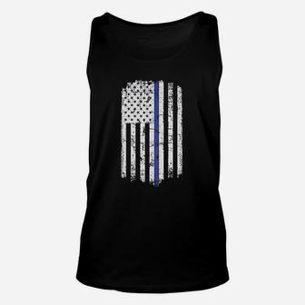 Blue Line Police American Flag Raw Edge Raglan Unisex Tank Top | Crazezy CA