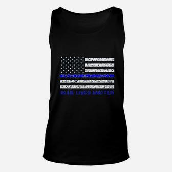 Blue Lives Matter Flag With Blue Line Printed Unisex Tank Top | Crazezy