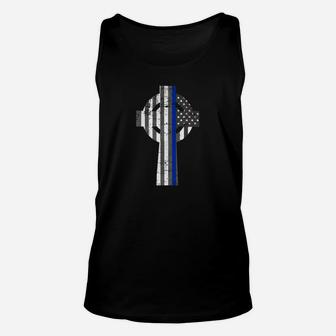 Blue Thin Line Flag Easter Parade Irish Celtic Cross Unisex Tank Top - Thegiftio