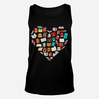 Book Lover Heart Shape Reading Club Librarian Bookworm Gift Unisex Tank Top | Crazezy