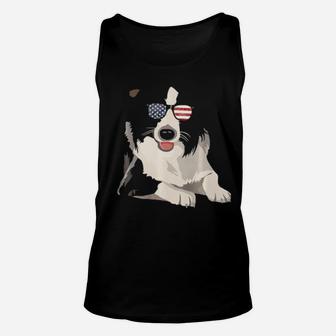 Border Collie American Flag Sunglasses 4Th Of July Unisex Tank Top - Monsterry DE