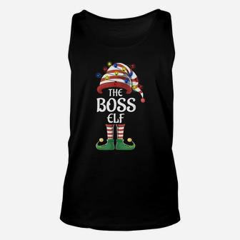 Boss Elf Lights Funny Matching Family Christmas Party Pajama Unisex Tank Top | Crazezy UK