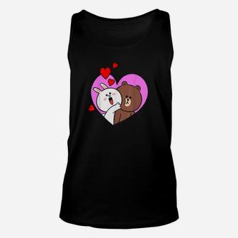 Brown Bear Cony Bunny 4Ever In My Heart Valentines Couples Unisex Tank Top - Monsterry