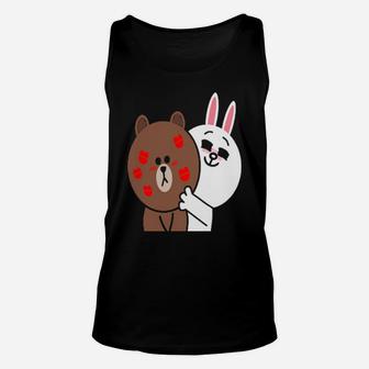 Brown Bear Cony Bunny Rabbit Shower Me With Love Valentines Unisex Tank Top - Monsterry UK