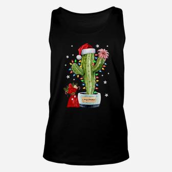 Cactus Christmas Sweater Lights Santa Gifts Xmas Plant Lover Sweatshirt Unisex Tank Top | Crazezy DE