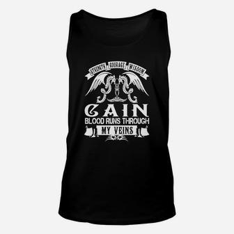 Cain Shirts - Strength Courage Wisdom Cain Blood Runs Through My Veins Name Shirts Unisex Tank Top - Thegiftio UK