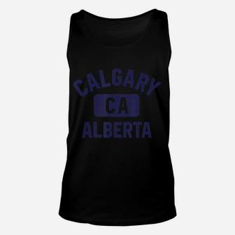 Calgary Ca Gym Style Distressed Navy Blue Print Unisex Tank Top | Crazezy