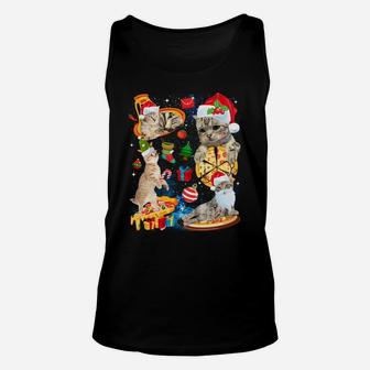 Cat Christmas Riding Pizza Funny Cats Santa Hat Xmas Gift Sweatshirt Unisex Tank Top | Crazezy