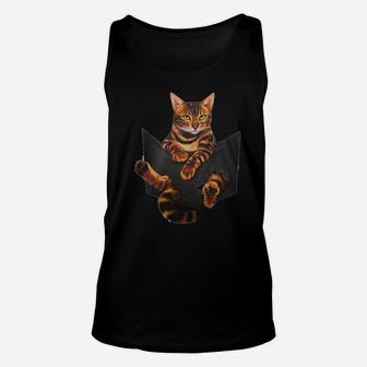 Cat Lovers Gifts Bengal In Pocket Funny Kitten Face Unisex Tank Top | Crazezy UK