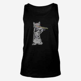 Cat Playing Flute Cool Musician Marching Band Unisex Tank Top | Crazezy