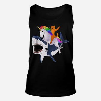 Cat Riding Unicorn Riding Shark Gift Unisex Tank Top | Crazezy CA