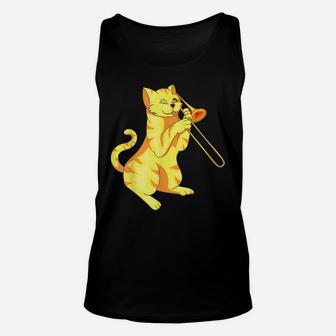 Cat Trombone - Meow Collection Gift For Music Lovers Unisex Tank Top | Crazezy DE