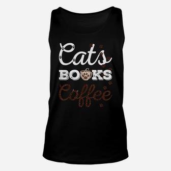Cats Books & Coffee Tee - Funny Cat Book & Coffee Lovers Unisex Tank Top | Crazezy DE