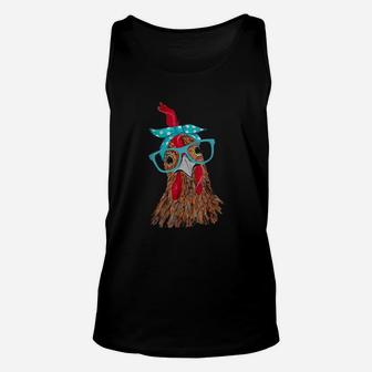 Chicken With Headband And Glasses Cute Unisex Tank Top | Crazezy