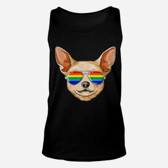 Chihuahua Gay Pride Flag Lgbt Rainbow Sunglasses Chihuahua Unisex Tank Top - Monsterry
