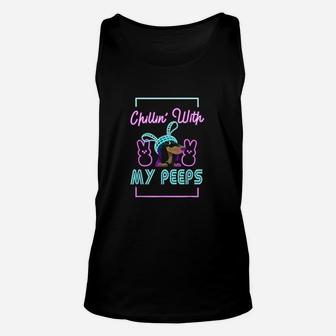 Chilling With My Peeps Funny Bunny Unisex Tank Top | Crazezy