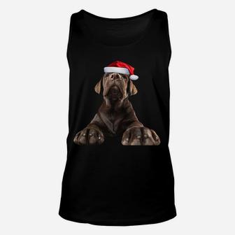 Chocolate Lab Puppy Dog Santa Hat Image Funny Christmas Gift Sweatshirt Unisex Tank Top | Crazezy AU