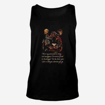 Christian Faith Scripture Cool Joshua 19 Be Strong Tiger Unisex Tank Top | Crazezy