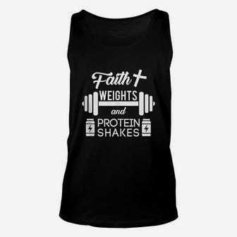 Christian Workout Faith Weigths Protein Shakes Unisex Tank Top | Crazezy