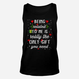 Christmas Being Related To Me Funny Family Pajamas Xmas Unisex Tank Top | Crazezy UK